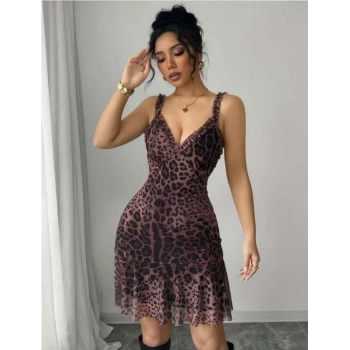 Secretsita Timsah Desenli Askılı Mini Club Elbisesi