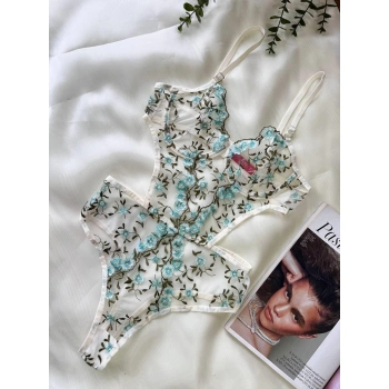 Secretsita Yeşil Çiçek Büyük Desenli Bodysuit