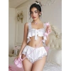 Secretsita Beyaz Dantel İşlemeli Sütyenli Saten Şortlu Takım