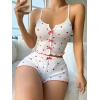 Secretsita Beyaz Fiyonk Desenli Kalpli Askılı Şortlu Pijama Takım