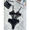 Secretsita Çiçek Desenli Siyah Bodysuit