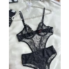 Secretsita Çiçek Desenli Siyah Bodysuit