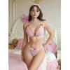 Secretsita Kırmızı Kurdelalı Detaylı Fantezi Pembe Sütyen Strıng Takımı