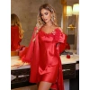 Secretsita Kırmızı Püsküllü İnce Askılı Saten 2li Gecelik Sabahlık Takımı
