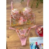 Secretsita Özel Tasarım Pembe Dantel İşlemeli Çiçek Desenli Destekli Bralet Takımı
