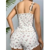 Secretsita Pamuklu Beyaz Üstüne Çiçek Desen Fitilli Askılı Şortlu Pijama Takımı