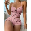 Secretsita Pembe Üstüne Siyah Kalp Desenli Askılı Şortlu Pijama Takımı