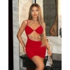Secretsita Zincir Detaylı Göğüs Dekolteli Kırmızı Mini Club Elbisesi