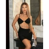 Secretsita Zincir Detaylı Göğüs Dekolteli Siyah Mini Club Elbisesi