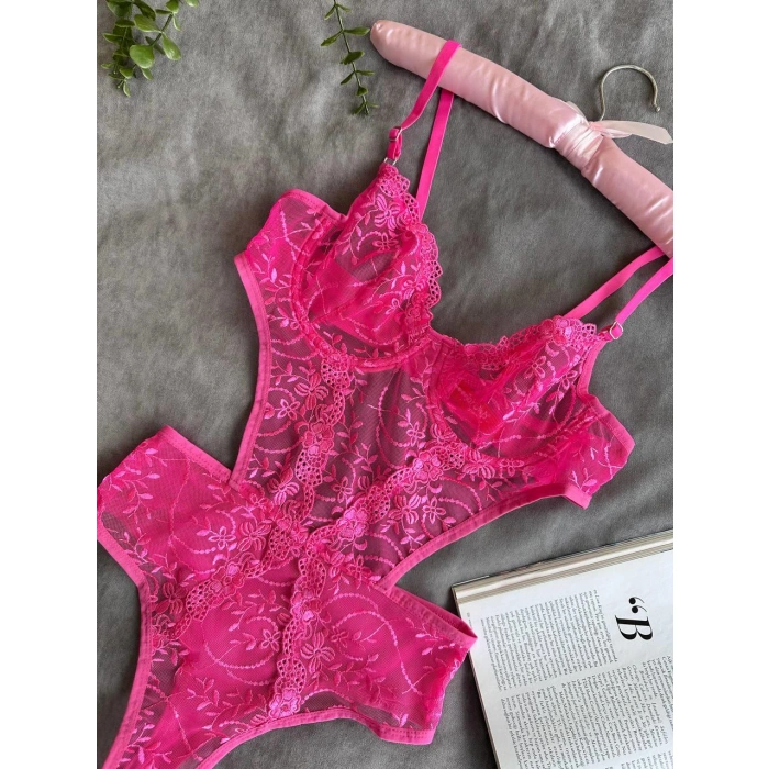 Secretsita Çiçek Desenli Pembe Bodysuit