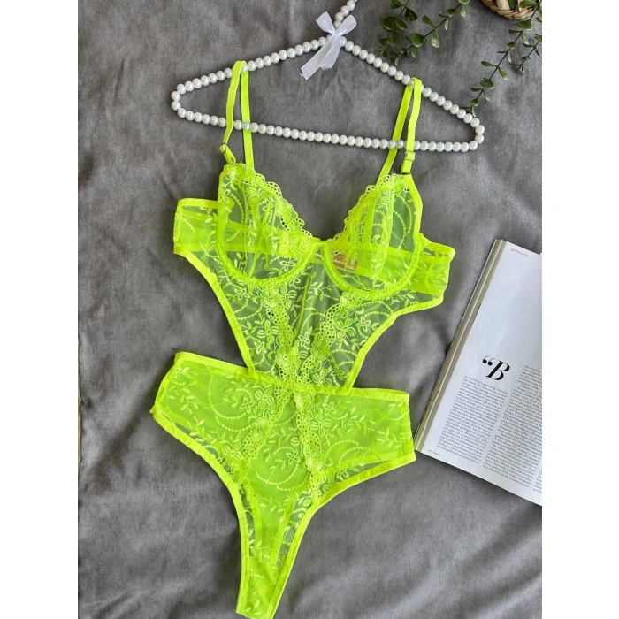 Secretsita Çiçek Desenli Yeşil Bodysuit