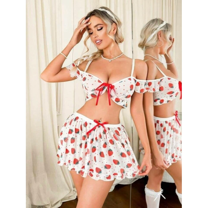 Secretsita Çilek Desenli Fantezi Etekli Takım