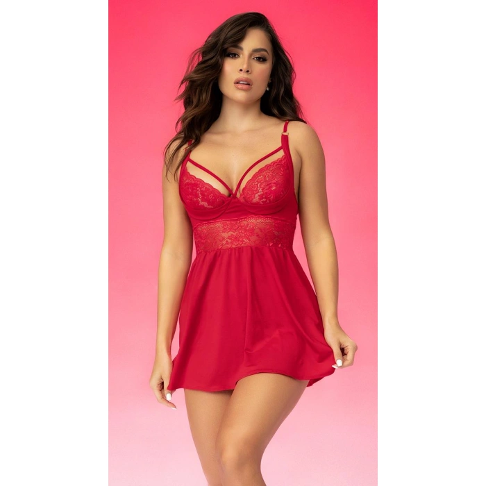 Secretsita Fantezi Mini Dantel Detaylı Kırmızı Şık Gecelik