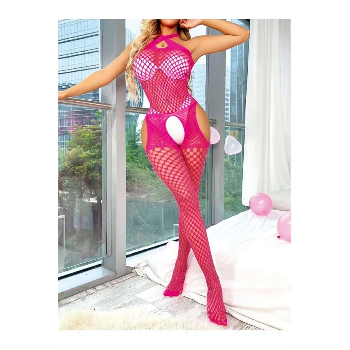 Secretsita Fantezi Pembe Fileli Vücut Çorabı