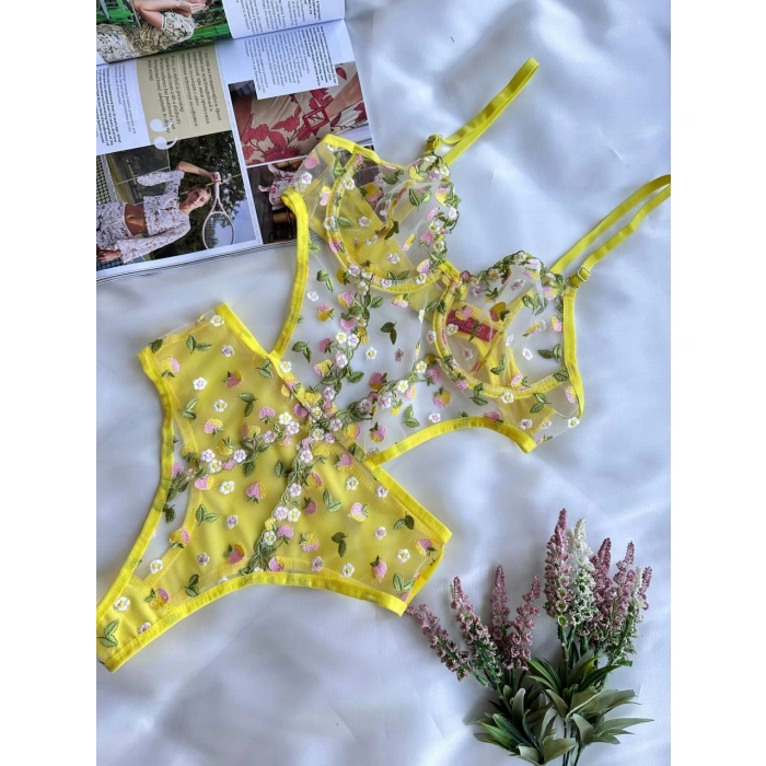 Secretsita Sarı Çiçek Desenli Bodysuit