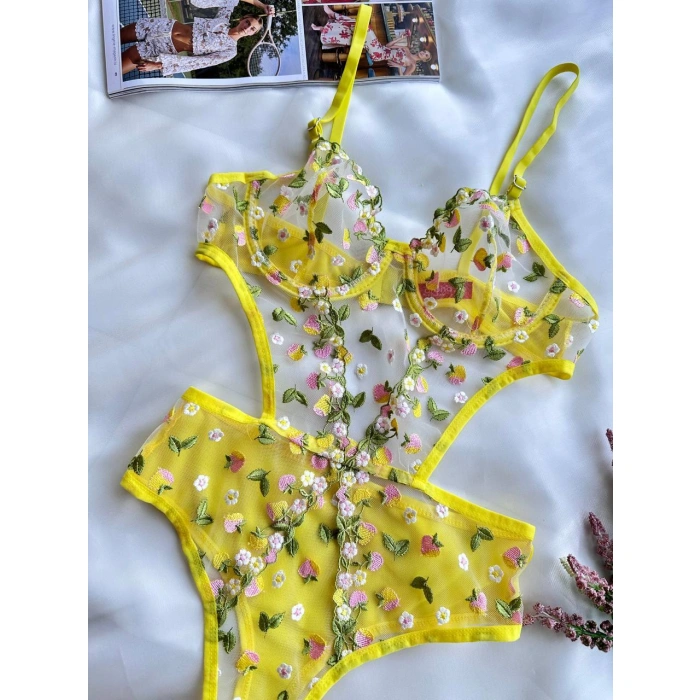 Secretsita Sarı Çiçek Desenli Bodysuit