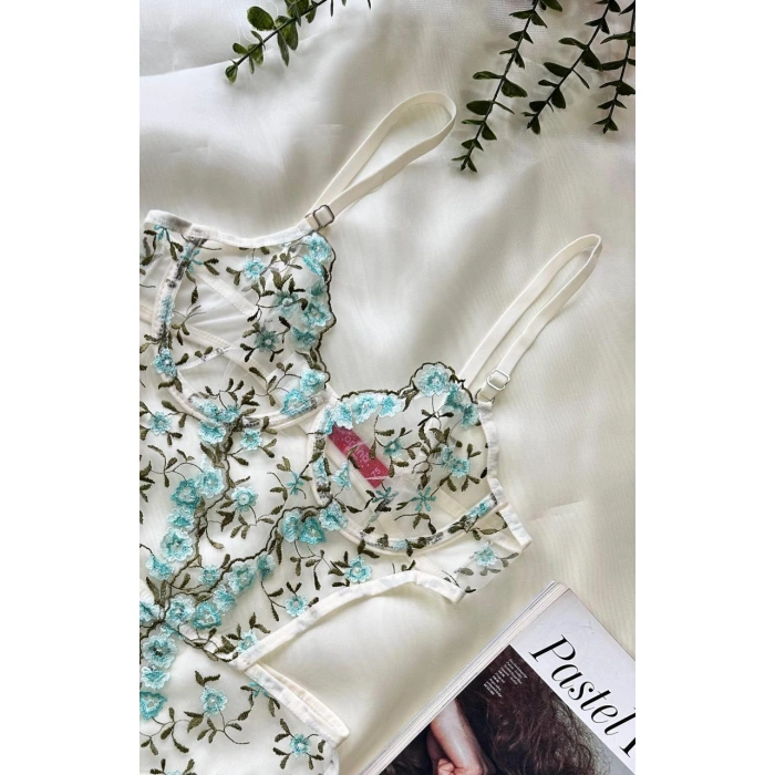 Secretsita Yeşil Çiçek Büyük Desenli Bodysuit