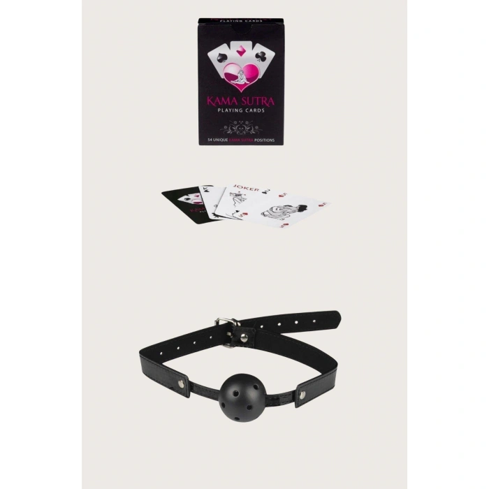 Secretsita Sexy Görselli Oyun Kartı Kama Sutra Siyah Ağız Topu Set