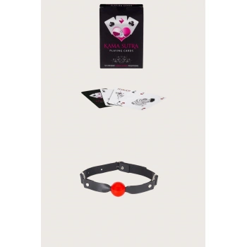Secretsita Sexy Görselli Oyun Kartı Kama Sutra Siyah Kırmızı Ağız Topu Set