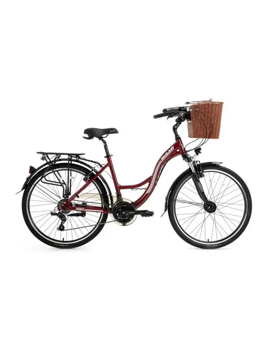 BİSAN SANDY SEPETLİ KADIN ŞEHİR BİSİKLETİ 43CM V 26 JANT 21 VİTES BORDO BEYAZ