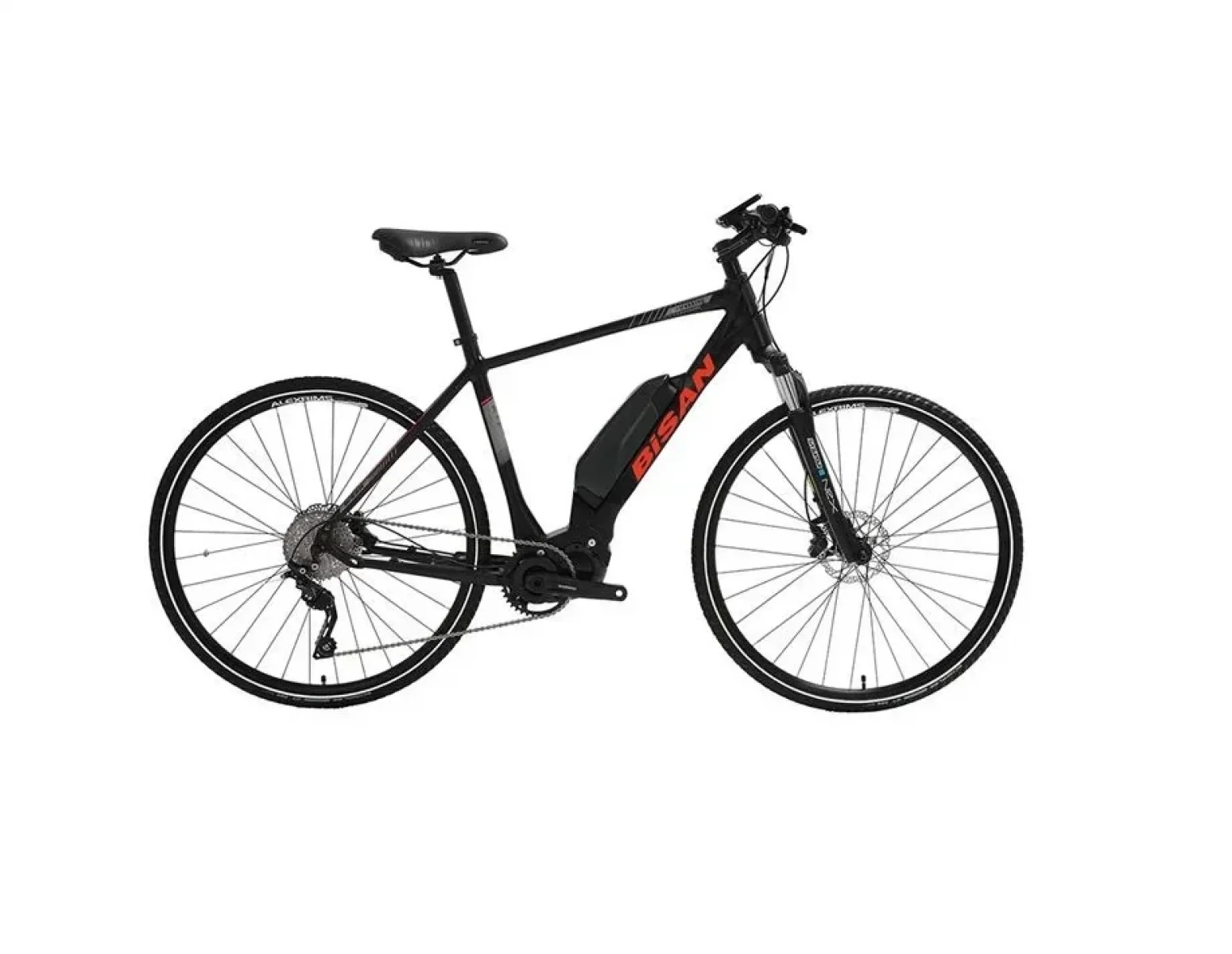 BİSAN E-TREKKING ELEKTRİKLİ ERKEK ŞEHİR BİSİKLETİ 48CM HD 28 JANT 10 VİTES MAT SİYAH KIRMIZI