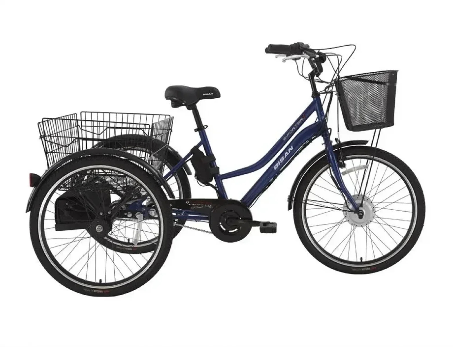 BİSAN E-PORTER ÜÇ TEKERLİ ELEKTRİKLİ BİSİKLET 44CM V 24 JANT 3 VİTES LACİVERT BEYAZ