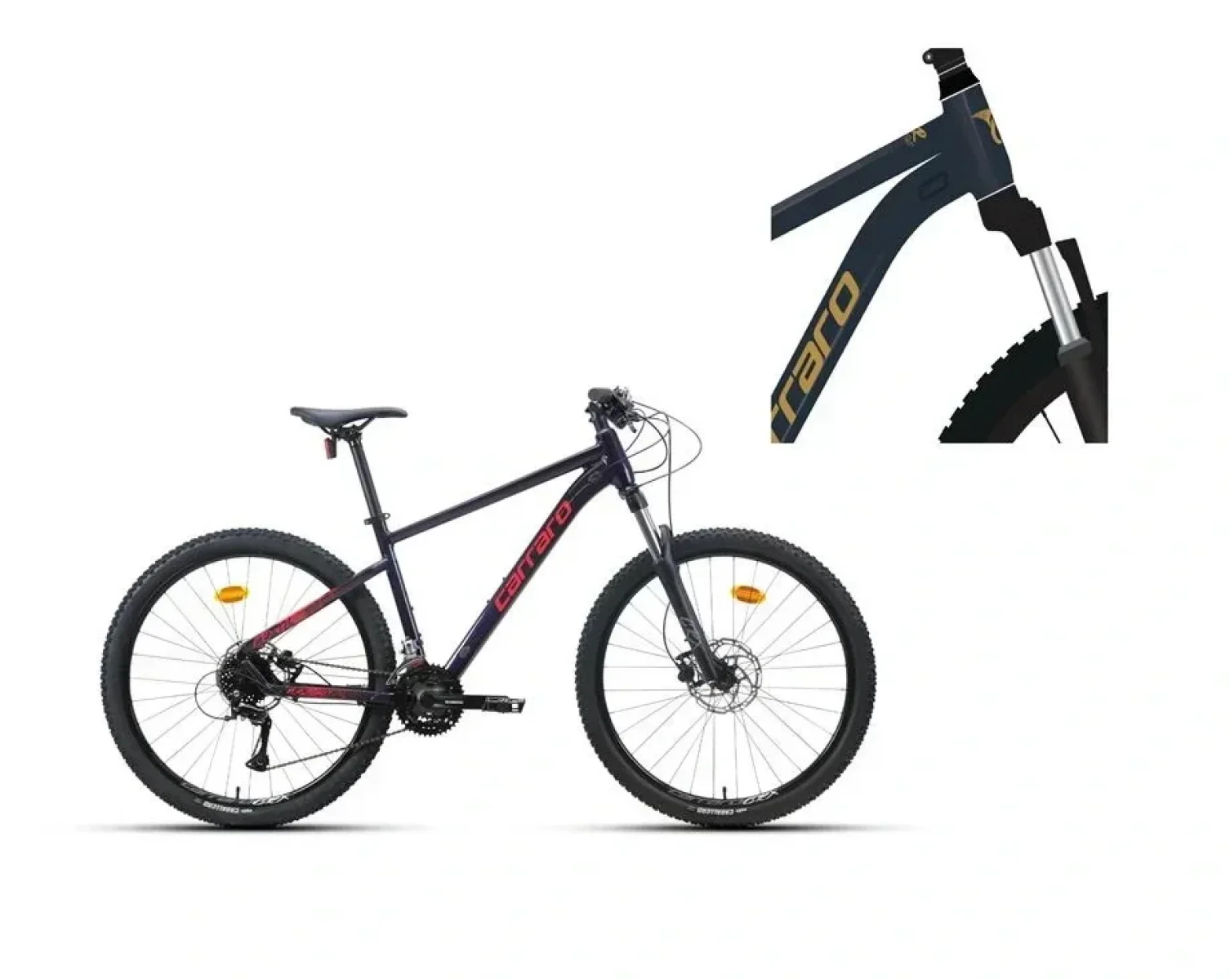 CARRARO CRX 724 ERKEK DAĞ BİSİKLETİ 440H HD 27.5 JANT 24 VİTES PARILTILI LACİVERT BRONZ