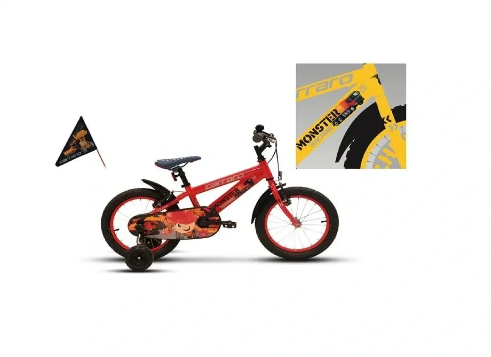 CARRARO MONSTER ERKEK ÇOCUK BİSİKLETİ 220H V 16 JANT SARI GRİ SİYAH