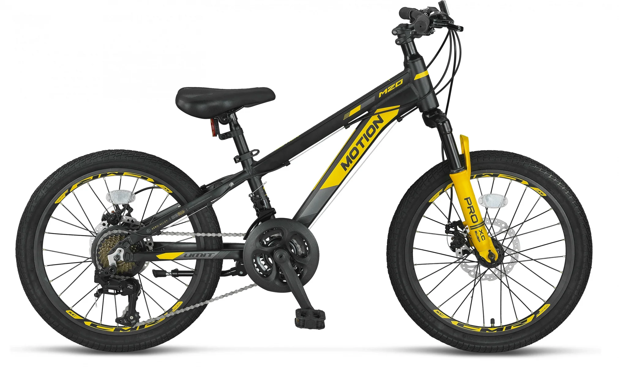 ÜMİT 2078 MOTION M-2D ERKEK ÇOCUK BİSİKLETİ 254H 20 JANT 21 VİTES SİYAH SARI