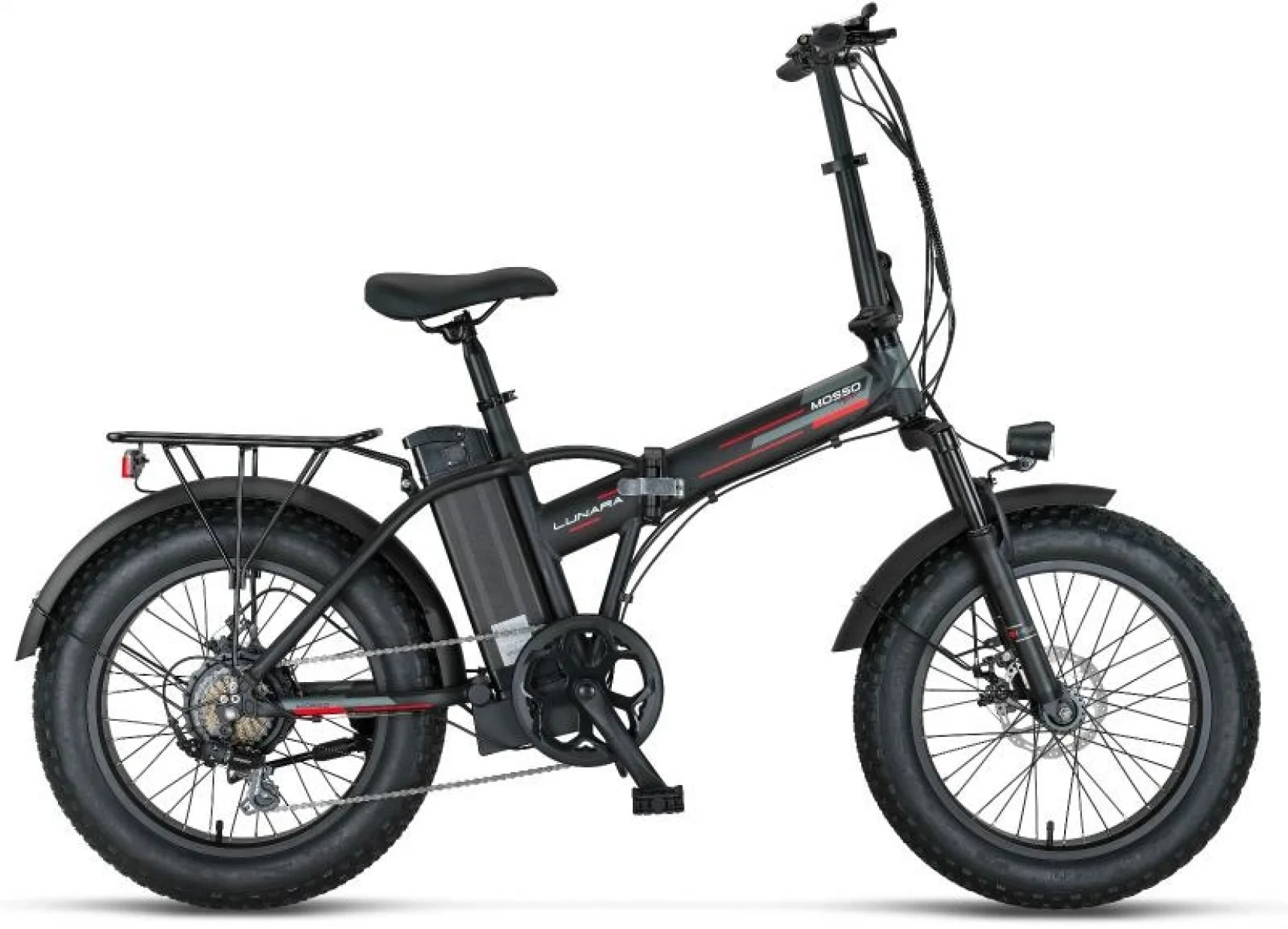 MOSSO LUNARA-RR ELEKTRİKLİ KATLANIR BİSİKLET 420H MD 20 JANT 7 VİTES MAT SİYAH KIRMIZI