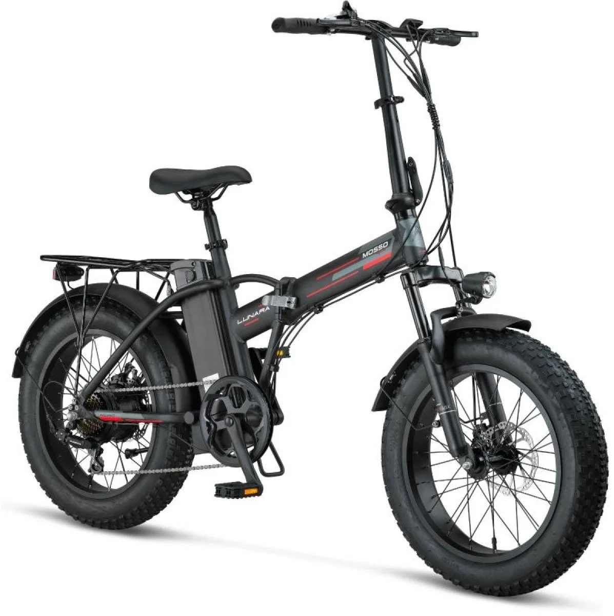 MOSSO LUNARA-RR ELEKTRİKLİ KATLANIR BİSİKLET 420H MD 20 JANT 7 VİTES MAT SİYAH KIRMIZI