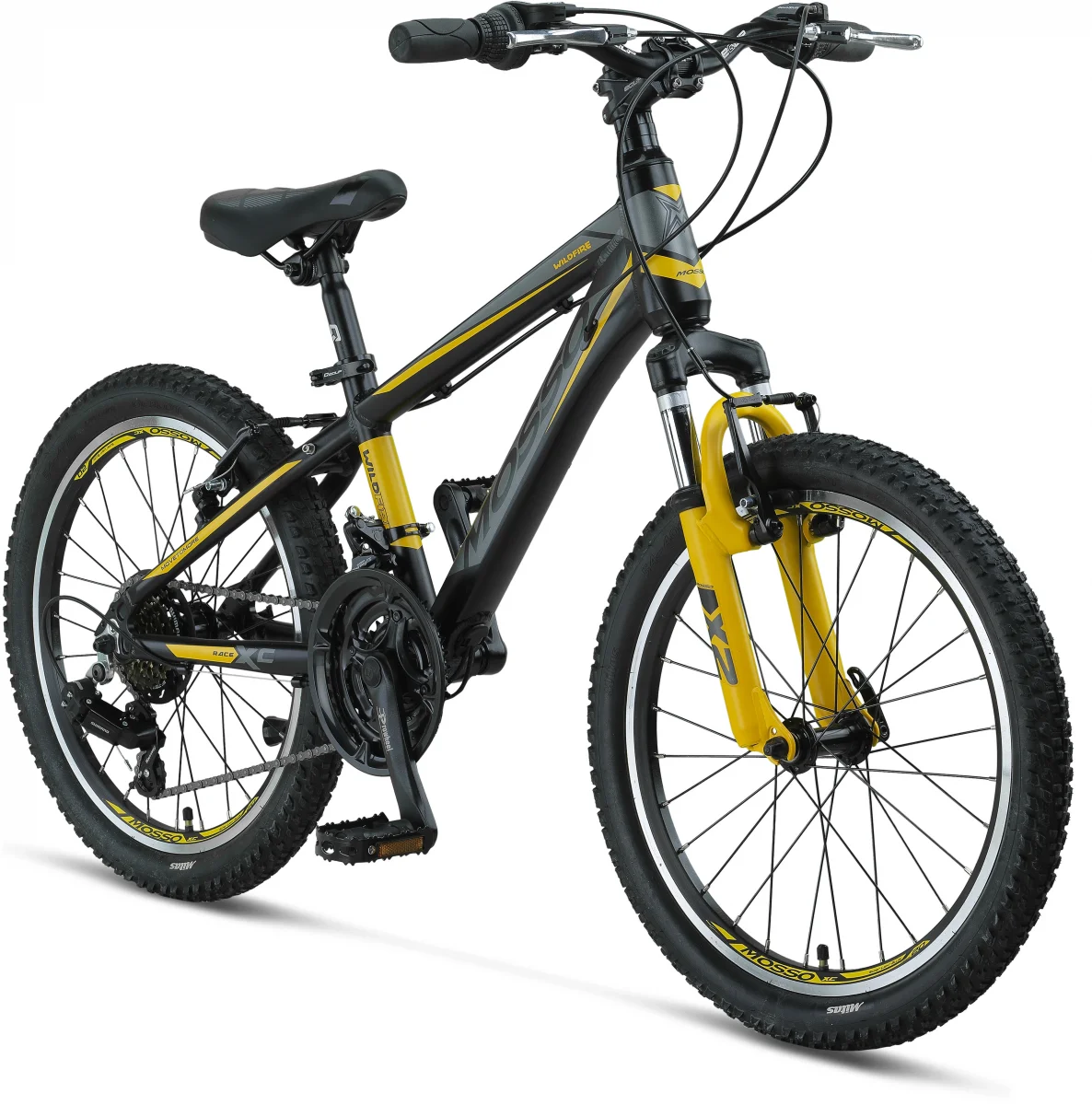 MOSSO WILDFIRE M-20-V ERKEK ÇOCUK BİSİKLETİ  280H 20 JANT 21 VİTES SİYAH SARI