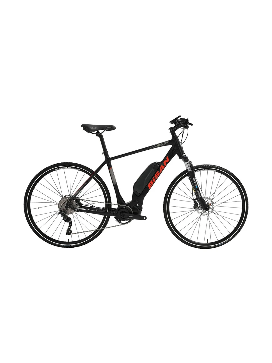 BİSAN E-TREKKING ELEKTRİKLİ ERKEK ŞEHİR BİSİKLETİ 50CM HD 28 JANT 10 VİTES MAT SİYAH KIRMIZI