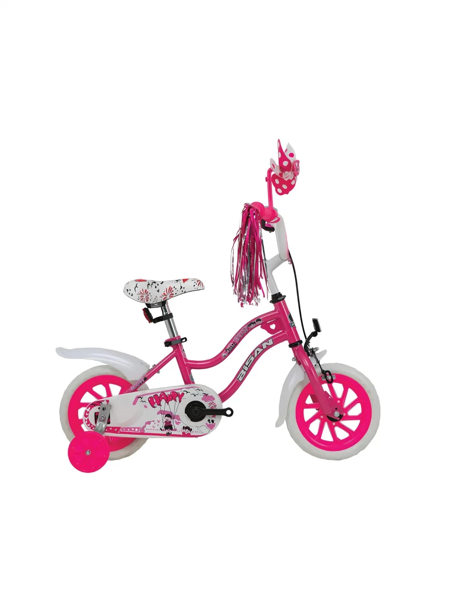 BİSAN HAPPY KIZ ÇOCUK BİSİKLETİ 21CM V 12 JANT METALİK PEMBE KIRMIZI