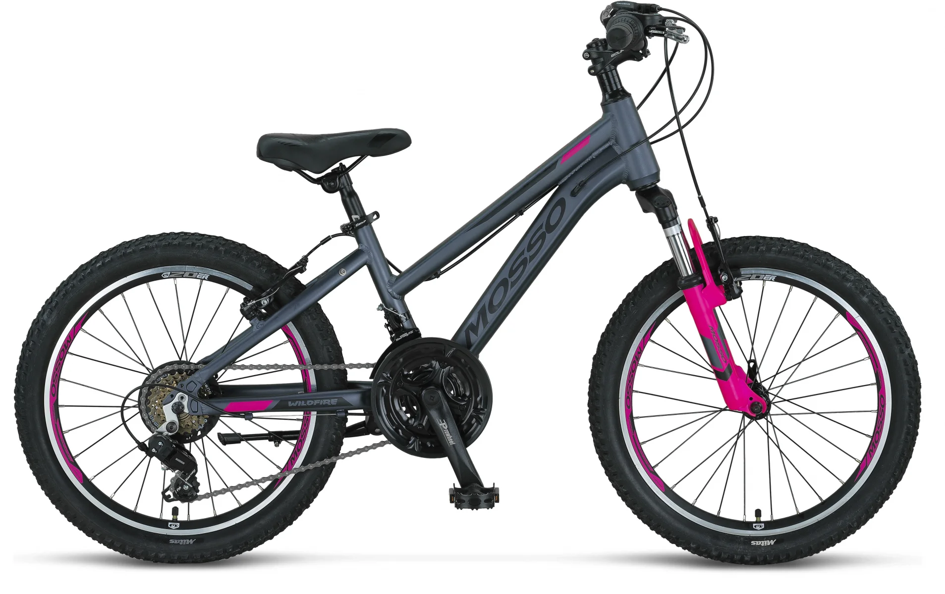 MOSSO WILDFIRE L-20-V KIZ ÇOCUK BİSİKLETİ 280H 20 JANT 18 VİTES ANTRASİT PEMBE