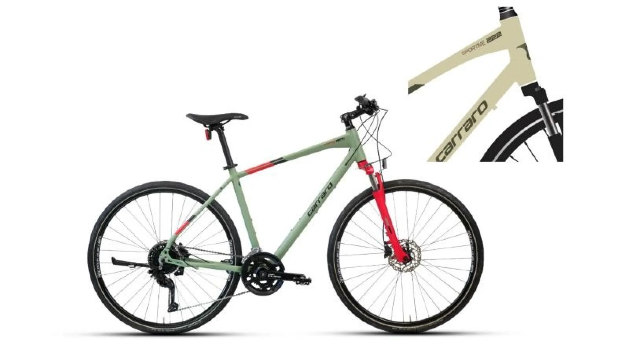 CARRARO SPORTIVE 227C ERKEK ŞEHİR BİSİKLETİ 508H HD 28 JANT 18 VİTES MAT LIME YEŞİL KOYU YEŞİL KAHVE