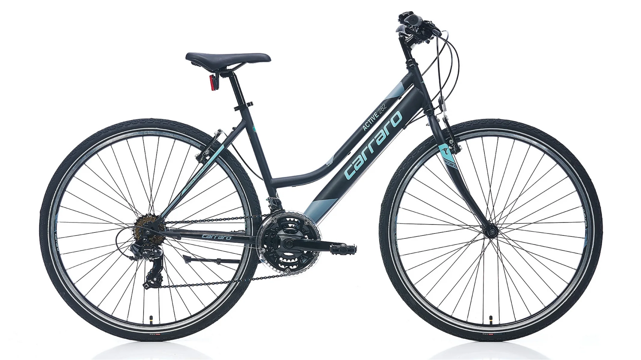 CARRARO ACTIVE 282 KADIN ŞEHİR BİSİKLETİ 460H V 28 JANT 21 VİTES MAT SİYAH KOYU GRİ TURKUAZ