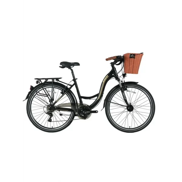 BİSAN SANDY SEPETLİ KADIN ŞEHİR BİSİKLETİ 43CM V 26 JANT 21 VİTES MAT SİYAH GOLD