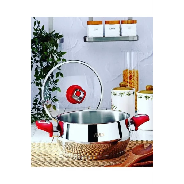 VIVALDI TOMBO ÇELİK TENCERE DERİN KIRMIZI KUPLU 24X14 6.5 LT  G769