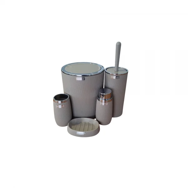 OKYANUS HOME 5 Lİ BANYO SETİ ÇİZGİLİ YUVARLAK KROM KAHVE OKY-478-1