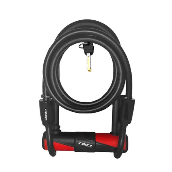 İMPACT BİSİKLET UVY U-KİLİT HALAT ANAHTARLI 12X1800 SİYAH KIRMIZI KLT-501