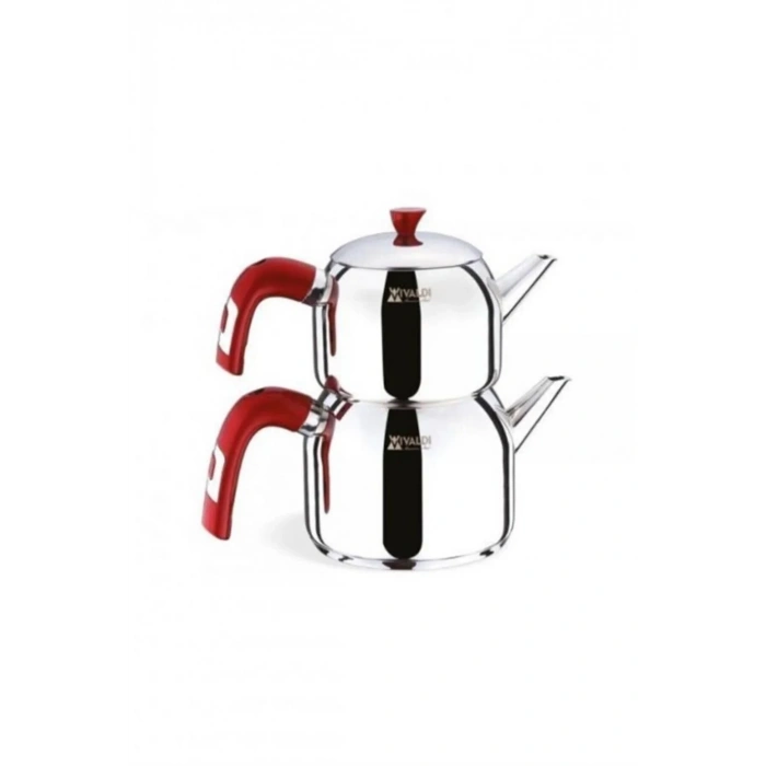 VIVALDI TUANA ÇELİK MİNİ BOY ÇAYDANLIK 4 PARÇA KIRMIZI KUPLU GORGEL.0547