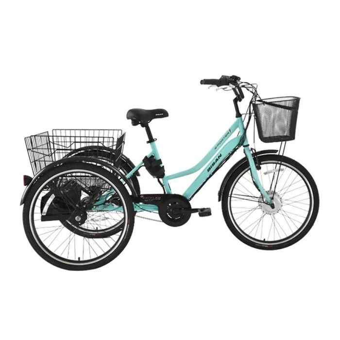 BİSAN e-PORTER ÜÇ TEKERLİ ELEKTRİKLİ BİSİKLET 44CM V 24 JANT 3 VİTES TURKUAZ SİYAH