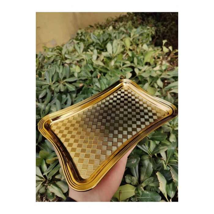 AROW 6 LI SUNUM TEPSİSİ KARE DESEN GOLD 25X17 CM DR-3642