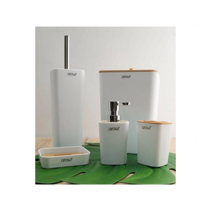 AROW MOSTAR 5 PARÇA BAMBU KAPAKLI AKRİLİK BEYAZ BANYO SETİ DC1.TR-3148