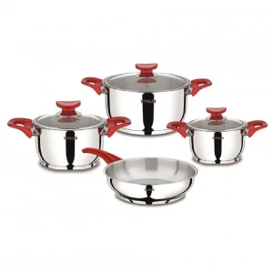 VIVALDI PERLA ÇELİK TENCERE SETİ 7 PARÇA KIRMIZI KUPLU G734