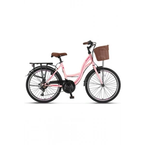 ÜMİT 2410 ALANYA SEPETLİ KADIN ŞEHİR BİSİKLETİ V 24 JANT 21 VİTES TOZ PEMBE
