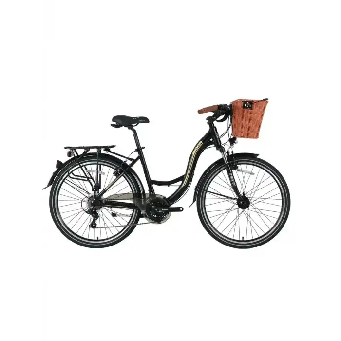 BİSAN SANDY SEPETLİ KADIN ŞEHİR BİSİKLETİ 43CM V 26 JANT 21 VİTES MAT SİYAH GOLD