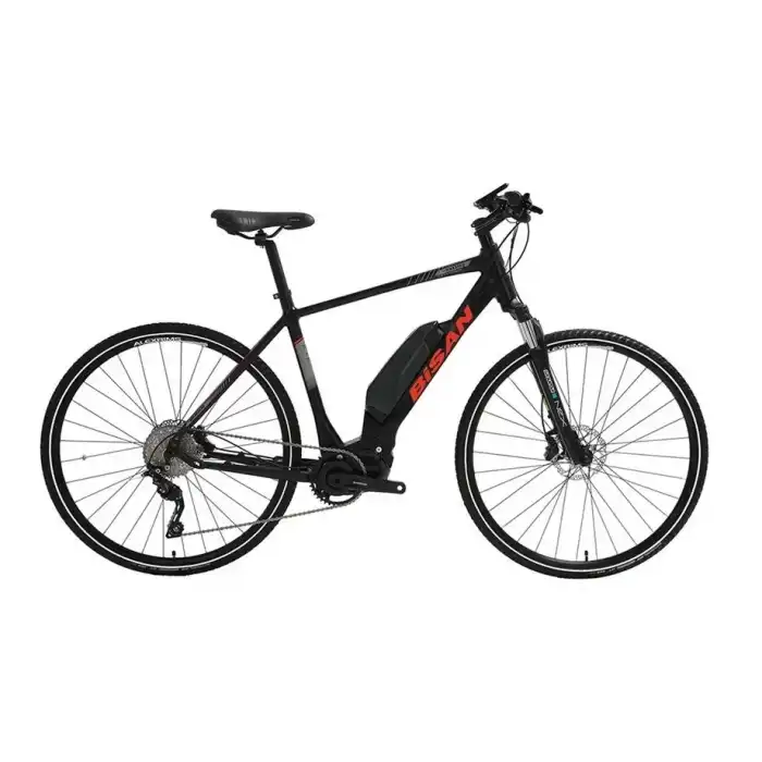 BİSAN E-TREKKING ELEKTRİKLİ ERKEK ŞEHİR BİSİKLETİ 53CM HD 28 JANT 10 VİTES MAT SİYAH KIRMIZI