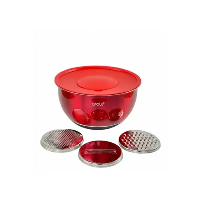 AROW DARIA PASLANMAZ ÇELİK RENDELİ KAPAKLI KARIŞTIRMA KABI 26 CM KIRMIZI DC1.TR-2456